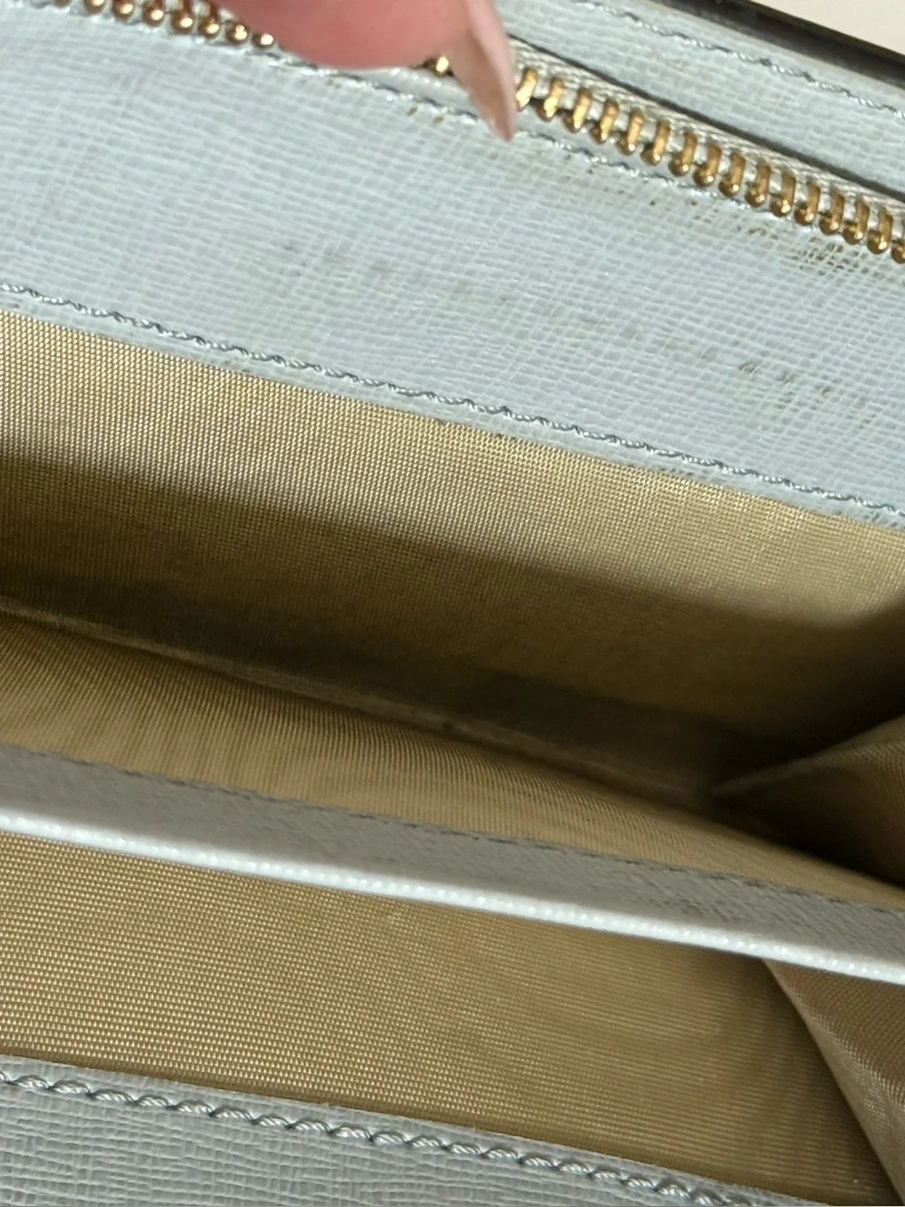 Furla Zip Around‎ Wallet Saffiano Leather Blue Bifold Card Case